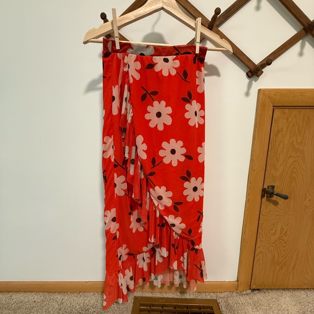 Urban Outfitters Red Floral Skirt